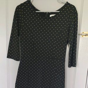 Unique Vintage Women's Polka Dot Black and White Dress Large